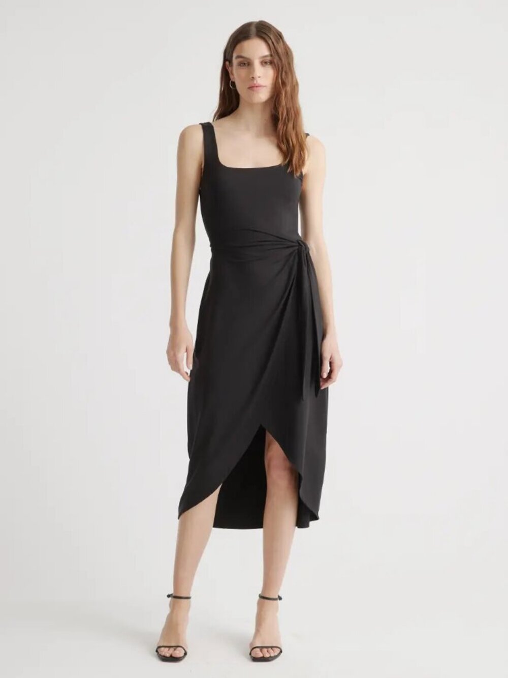 Quince Black Tencel Jersey Side Tie Dress Sleeveless Midi Wrap sz XS Women's NWT